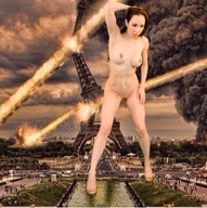 breasts nipples collage nude pussy city destruction toes high_heels brunette unknown_artist sandals navel fire battle belly explosion looking_down smoke thighs paris manicure ankles crowds eiffel_tower source_needed giantess_rachel looking_at_tiny