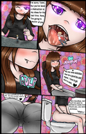 drawing giantess vore color tongue butt mouth saliva brunette purple_eyes digestion implied_scat point_of_view commission glowing mspaintgts sinzaku
