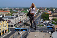 giantess collage blonde buildings boots unknown_artist streets looking_at_viewer