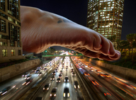 collage city toes barefoot traffic buildings unknown_artist highway vehicles night giantess_feet imminent_crush