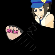 drawing feet comic color toes brunette short_hair shrunken_man looking_down tape under_foot hat grey_eyes persona_4 marie sleepycoffin