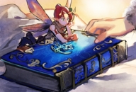 green_eyes fairy red_hair hand book chain_chronicle pirika