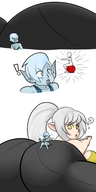 breasts drawing white_hair tail color butt surprised black_pants projecthazoid gremlin ass_cheek exercising sitting_on_butt