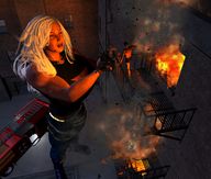 giantess blonde buildings boots hand muscles fire rescue looking_at_tiny digital_render