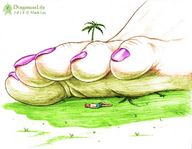 drawing giantess feet color toes lying_down dragonesslife grass dirty looking_up pedicure palm_tree toe_ring no_background mark_lee