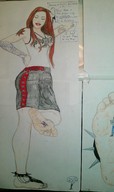 drawing crush color long_hair barefoot red_hair foot_crush shrunken_people under_foot dialogue stuck_to_foot vaux
