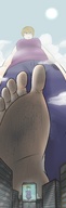 giga city blonde large_breasts blue_eyes barefoot looking_down dirty_soles raised_foot imminent_crush bumblebambi
