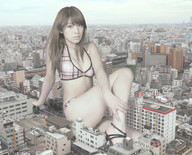collage city destruction asian sitting streets vehicles looking_at_viewer between_buildings yamato