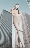 giantess collage city high_heels brunette stockings brown_eyes smiling asian nylons looking_down thighs manicure looking_at_viewer ankles yamato