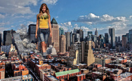 giantess collage city blonde destruction buildings mokubi walking skyscraper clouds sky