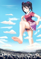 drawing city mega upskirt barefoot buildings soles low_angle foot_crush legs sky raised_foot iodain
