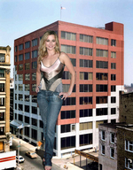 giantess collage city blonde jeans smiling posing standing streets between_buildings pacmanri