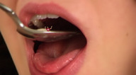 micro vore tongue mouth ice_cream spoon giantess_katelyn swallowed screen_capture video my_delicious_little_toppings