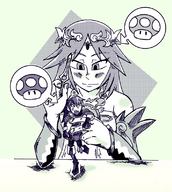 drawing gentle giantess monochrome handheld goddess mushroom nintendo shrunken_woman annoyed fire_emblem palutena kid_icarus lucina setzeri super_smash_bros.