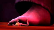 breasts gentle blonde toes barefoot foot_worship animation shrunken_woman floor giantess_feet digital_render cammy_white t_soni