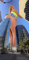 giantess collage city blonde low_angle legs skyscraper streets vehicles sky point_of_view manuel street_view