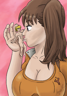 drawing giantess nude blonde color cum penis blue_eyes handheld cleavage brunette blowjob abs on_palm seven_deadly_sins micromike meliodas_(nanatsu_no_taizai) diane_(seven_deadly_sins)