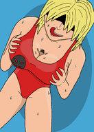 drawing blonde color licking cleavage sweat shrunken_man squeezing workout_outfit between_breasts