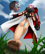 drawing color barefoot final_fantasy low_angle pink_hair boots unaware shrunken_people grass commission lightning final_fantasy_xiii imminent_crush migs308 gtsfan07
