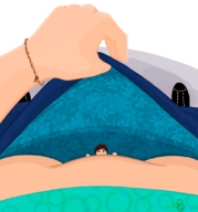 drawing pussy color shrunken_man bracelet panty_entrapment no_background blue_shorts