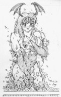 drawing growth giantess monochrome anime morrigan_aensland nog darkstalkers