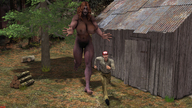breasts nude color barefoot amazon forest trees running_away drcreep digital_render shed afraid cut_logs