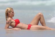 bikini collage blonde beach ocean ponytail lying_down shrunken_man body_exploration michelle_hunziker looking_at_tiny