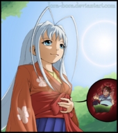 drawing white_hair vore color blue_eyes kimono sun inside_view inside_stomach rubbing_belly jora-bora digestive_juices maya_natsume tenjou_tenge