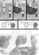 feet comic monochrome toes foot_crush nylons unaware shrunken_woman nail_polish slippers stuck_to_foot miniskirt gonzo110393 after_party