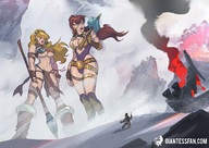 drawing blonde color brunette boots navel unaware giantesses tattoo giantessfan astronaut wind spear feathers crash_landing looking_at_tiny warhammer dust_clouds alien_world