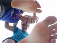 blonde soles low_angle women shrunken_view point_of_view looking_at_viewer raised_foot under_feet imminent_crush