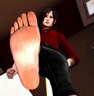 feet black_hair toes barefoot hand pants fist imminent_crush looking_at_tiny digital_render
