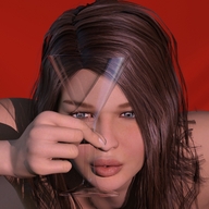 blue_eyes handheld brunette shrunken_woman trapped_inside looking_at_tiny digital_render champagne_glass red_curtain