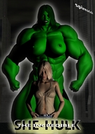 nude blonde angry mini_giantess navel muscles looking_at_viewer green_skin digital_render she-hulk marvel_comics fists spiresrich