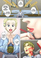 drawing gentle blonde comic color blue_eyes handheld saliva princess story dress kissing uniform shrunken_man lipstick signs loving kibate prince looking_at_tiny