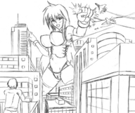 drawing giantess monochrome anime unknown_artist rare
