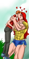 drawing gentle comic color red_hair love kissing muscles amazon shorts pants shirt tennis_shoes betty archie
