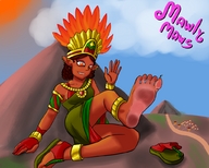 drawing gentle giantess color sandals village dirty_soles jewelry waving road earrings on_toe looking_at_tiny pointed_ears mawly-maws