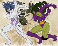 drawing giantess mega color muscles fighting leotard titania green_skin she-hulk grey_skin marvel_comics suv