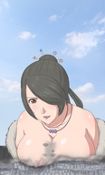 breasts drawing giantess crush trayx giga color large_breasts cleavage breast_crush final_fantasy lulu_(final_fantasy)