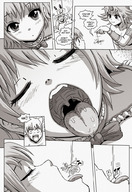 drawing karbo vore blushing comic monochrome tongue succubus short_hair fangs tie shrunken_man cat_girl closed_eyes burp teaser cat_boy horn above_view mouth_view looking_at_tiny lowering_into_mouth