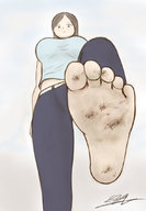 drawing giantess crush barefoot soles foot_crush point_of_view raised_foot perspective stuck_to_foot