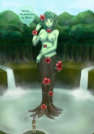 drawing nipples giantess nude blushing color waterfall green_hair dryad looking_down forest english flowers commission green_skin littlemissfawn paltiel