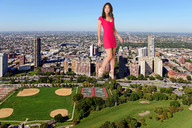 giantess collage city high_heels buildings helicopter park wonderslug dress sky pink_dress logan_stanton michigan_avenue