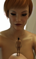 gentle nude butt red_hair short_hair shrunken_man looking_down naked_man digital_render standing_on_knee