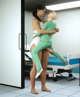 futanari penis barefoot amazon testicles nightie looking_at_victim bear_hug digital_render bald hospital_room