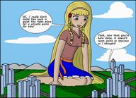 blushing mega barefoot skirt buildings story sitting looking_down mountains picnic