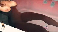 breasts nipples nude pussy bath sitting kneeling legs shrunken_man silhouette digital_render