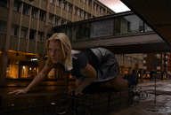 giantess collage city mega blonde destruction clothed brown_eyes boots crawling all_fours fubbick mid_length_hair