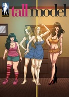 drawing blonde black_hair color large_breasts barefoot cleavage high_heels shoes navel twins giantessfan models mini_skirt mixed_socks